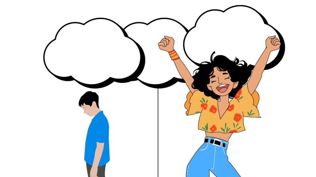 A woman finding flowers in the rain, illustrating the myth of bad times.